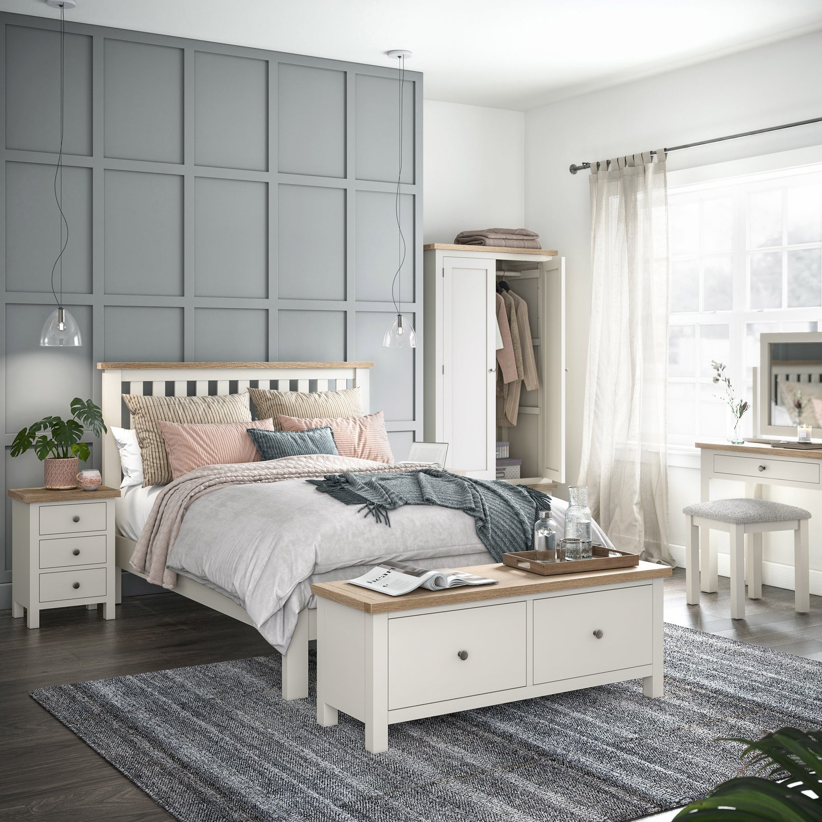 Elmstead White Slatted Low Foot End Bed - 4ft6 Slatted Low Foot End Bed Coconut White - Double Beds Sterling Home 2