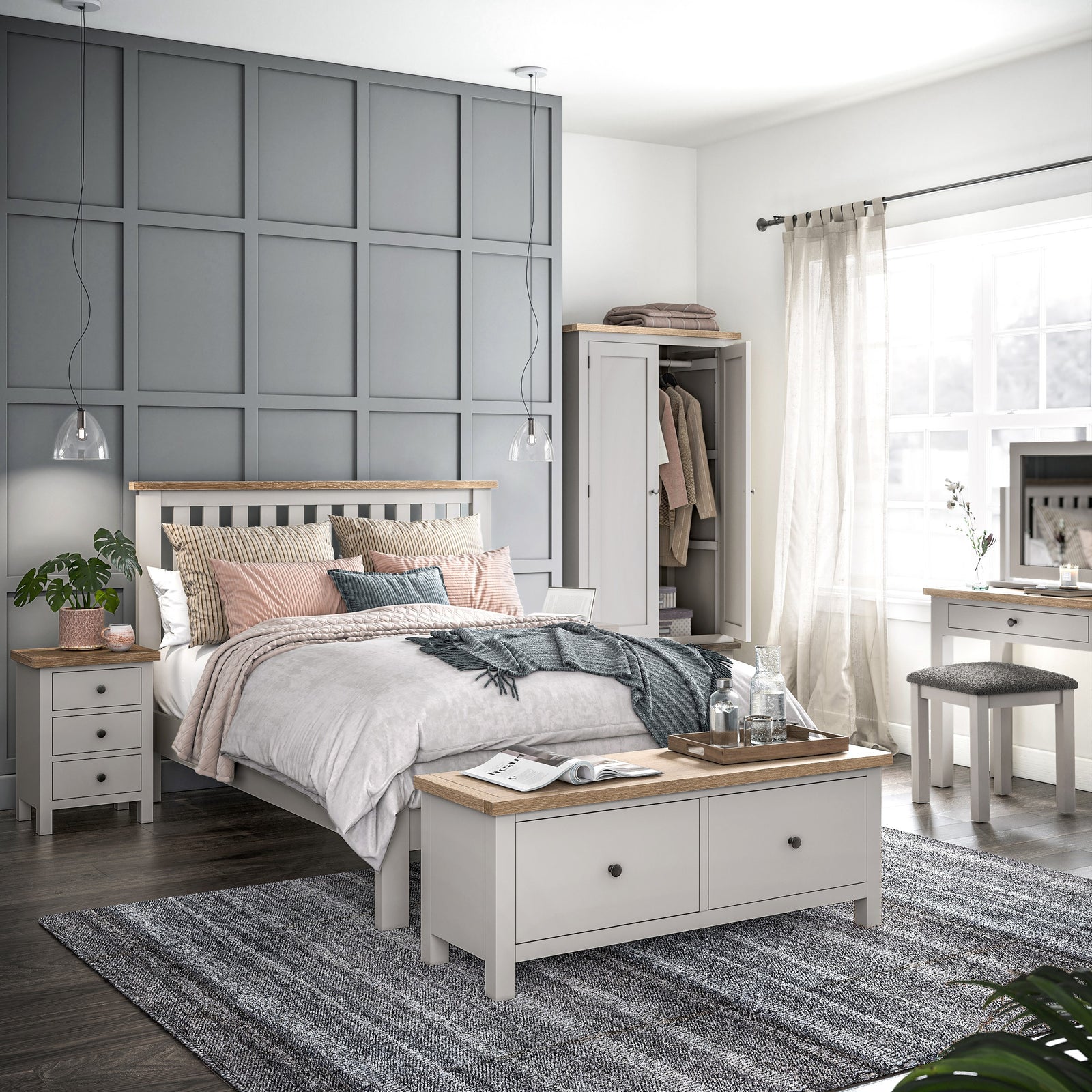 Elmstead Grey Large 2 Drawer Bench - Large 2 Drawer Bench Stone Grey Sterling Home 2