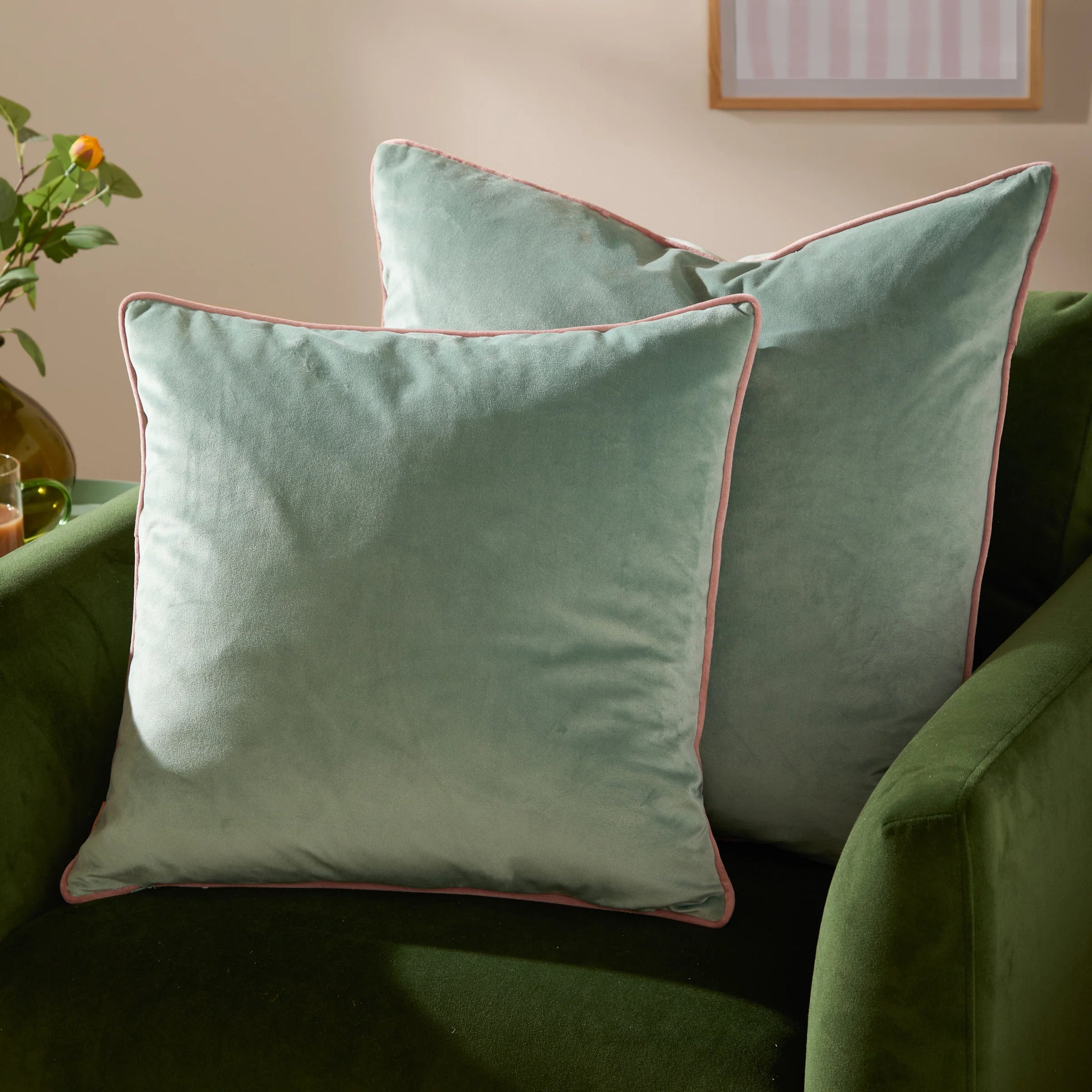 Meridian Green And Pink Square Cushion - Meridian 45CM Cushion Mineral & Blush Sterling Home 2