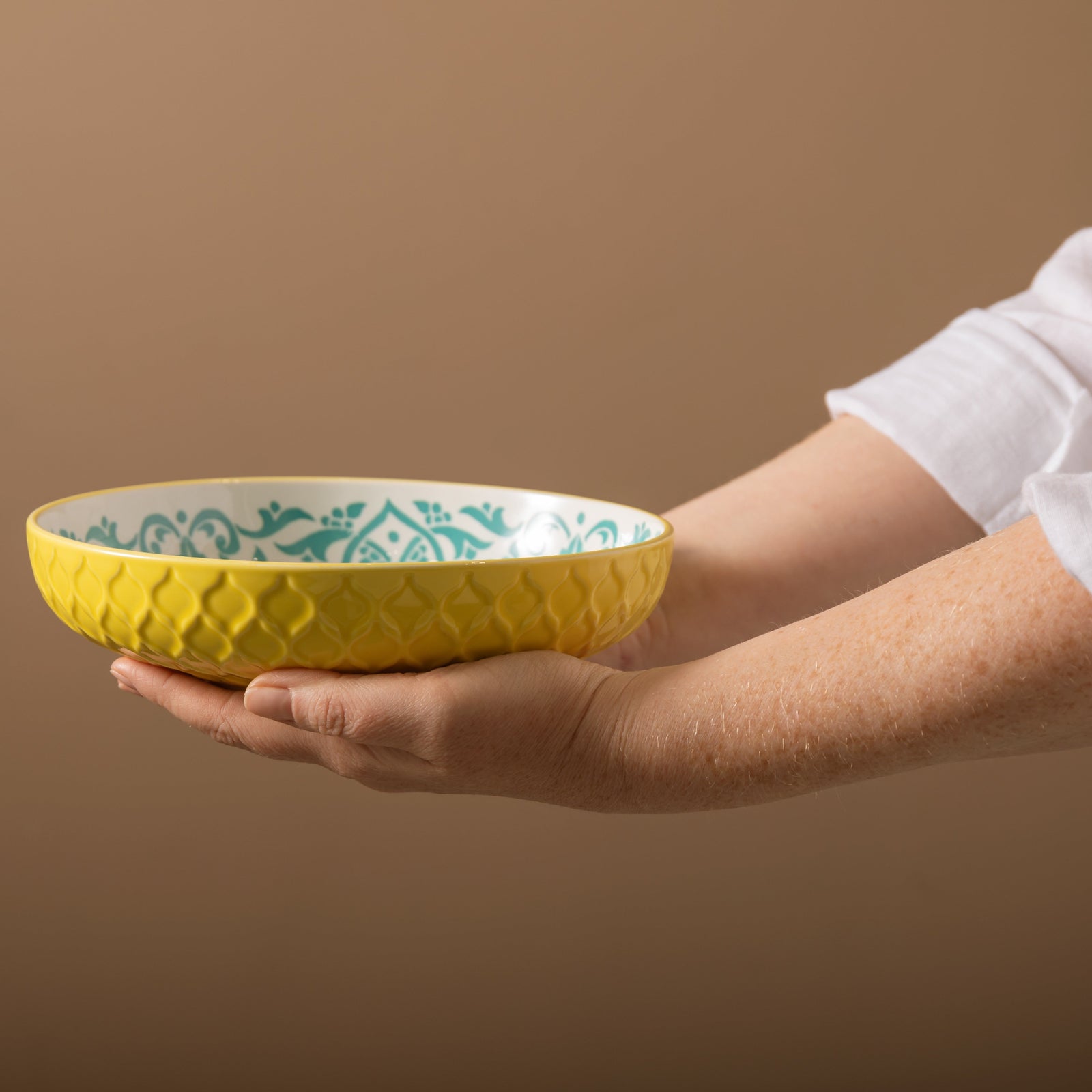 Mikasa Yellow And Blue Geometric Bowl - Mk Coupe Bowl 21Cm Yellow Blue Geometric Sterling Home 1