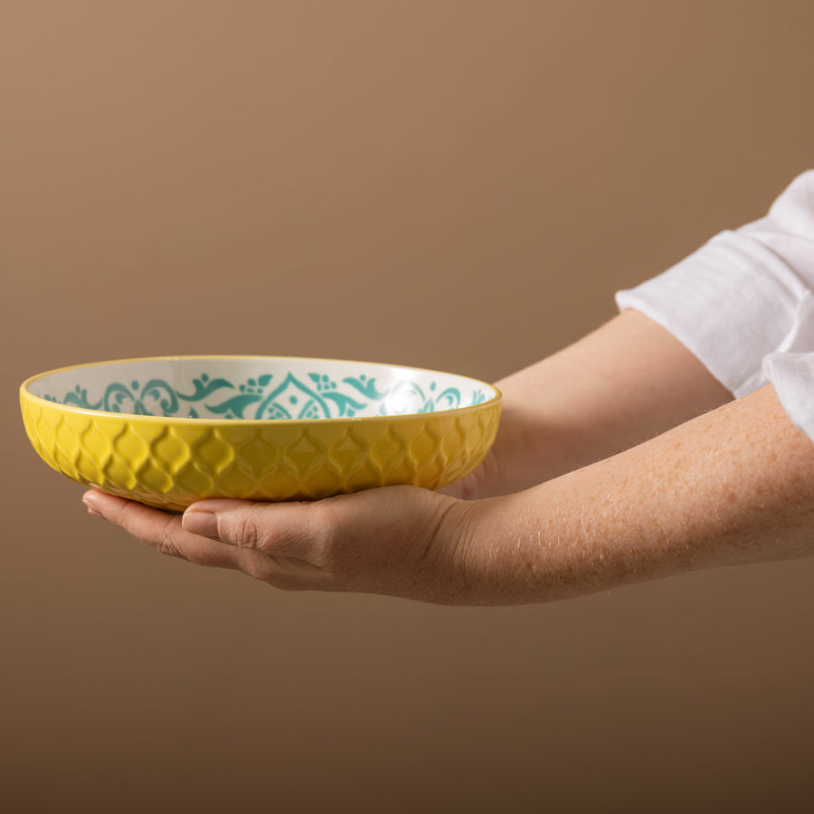 Mikasa Yellow And Blue Geometric Bowl - Mikasa Yellow And Blue Geometric Bowl 21CM Sterling Home 1
