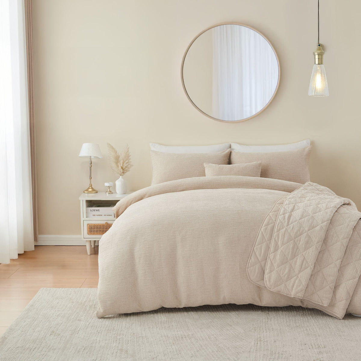 Bergen Cream Quilted Throwover Throw - Bergen Natural Quilted Throwover 200X230CM Sterling Home 1