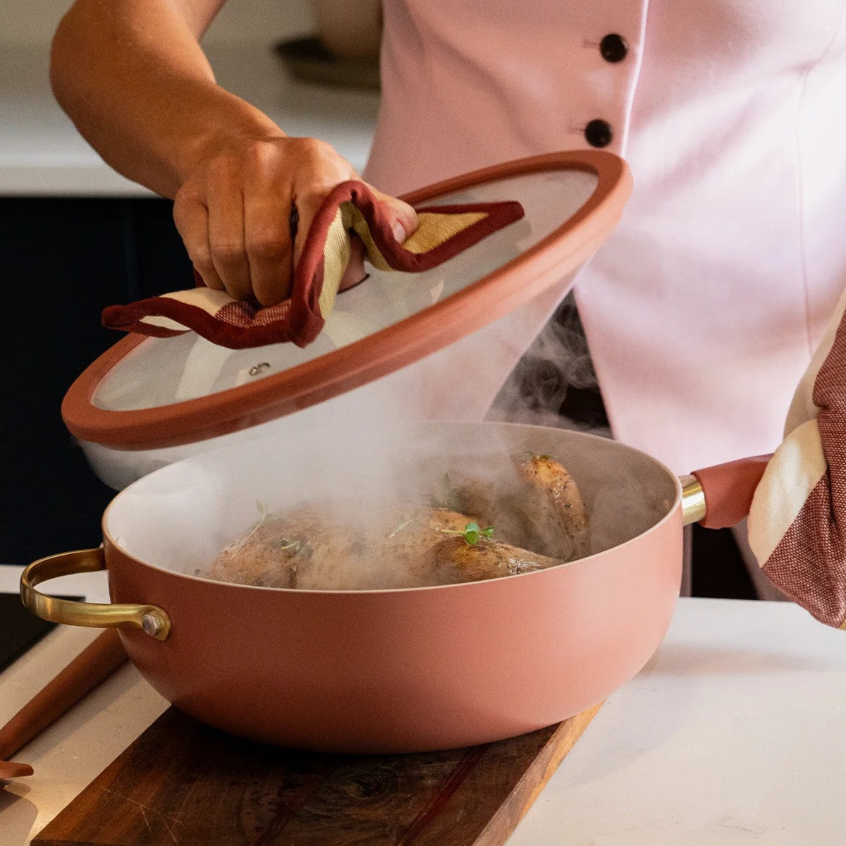 Non-Stick Multipan With Lid Pink - Non-Stick Multipan With Lid Rose 26CM Cookware Sterling Home 2