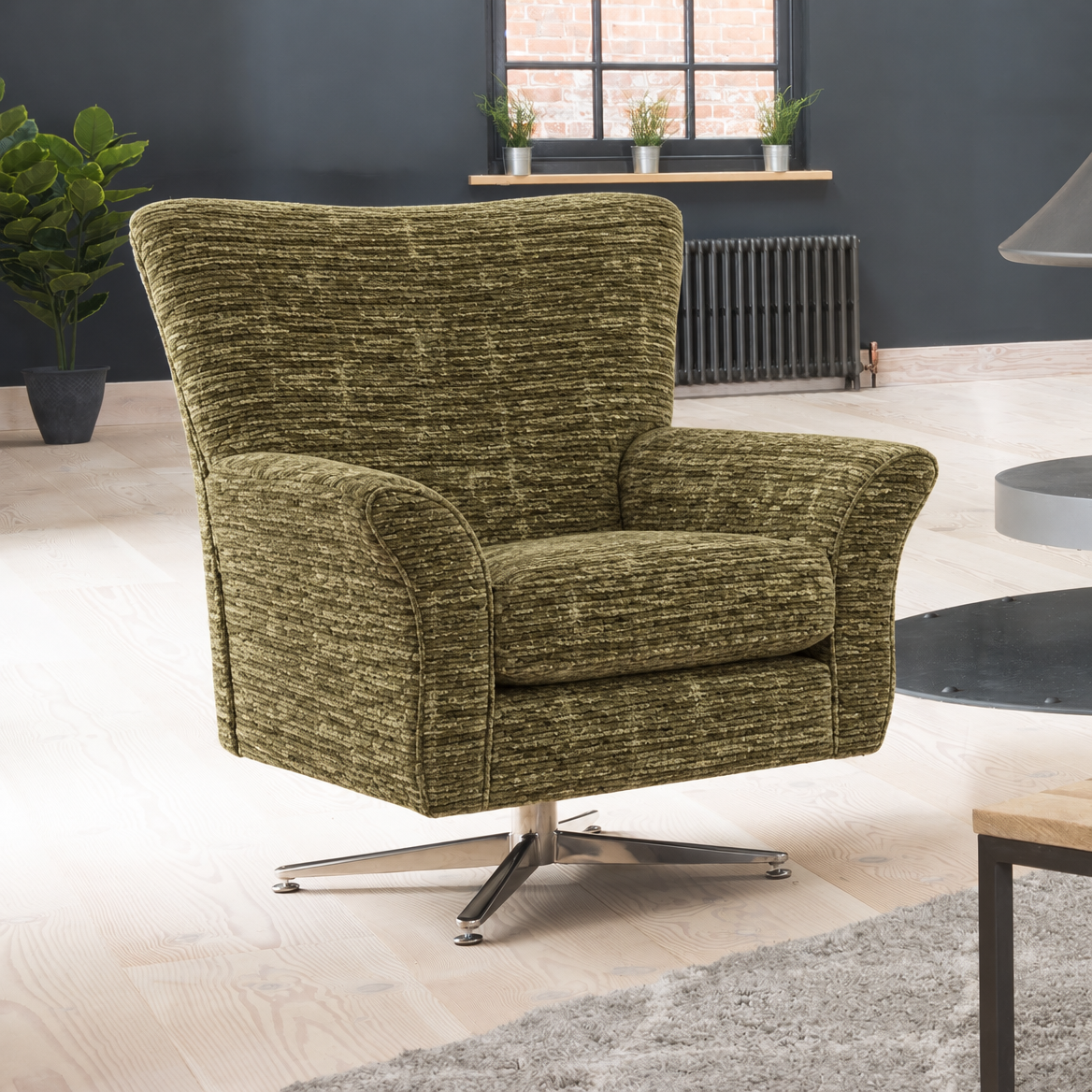 Hebden Swivel Armchair - Swivel Chair Grade A — 2690 : Moss Cairo Chenille Plain, gallery image 1
