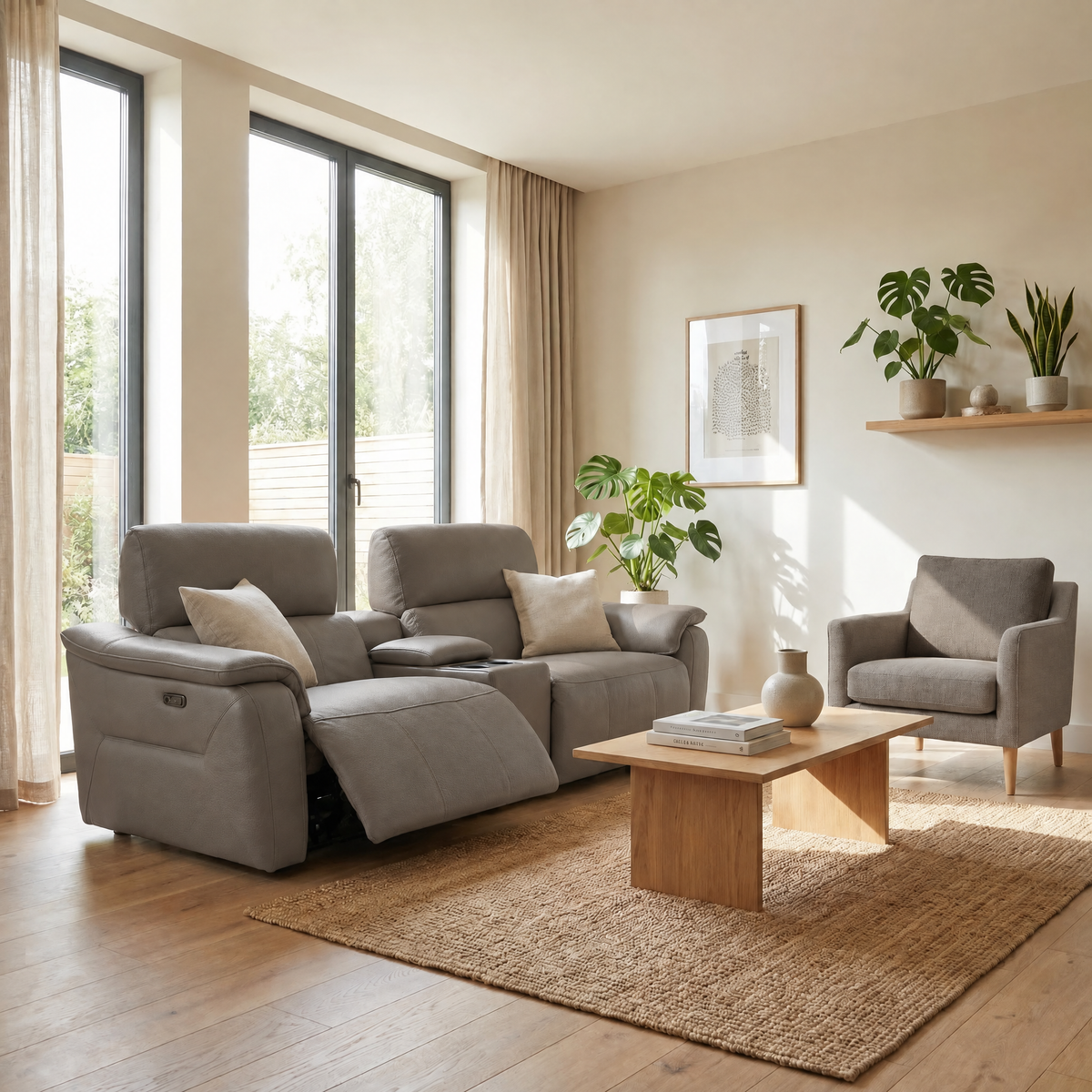 Rialto Media 3 Seater Sofa - Media 3 Seater Sofa Cat20S - Power Recliner with USB — NWS-042E ELEPHANT, gallery image 1