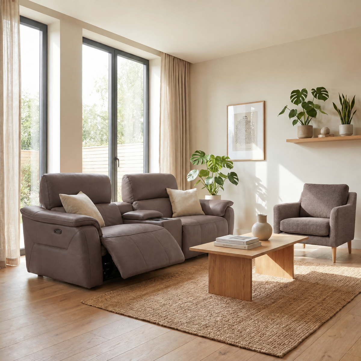 Rialto Media 3 Seater Sofa - Media 3 Seater Sofa Cat20S - Power Recliner with USB — NWS-512E CACAO BROWN, gallery image 1