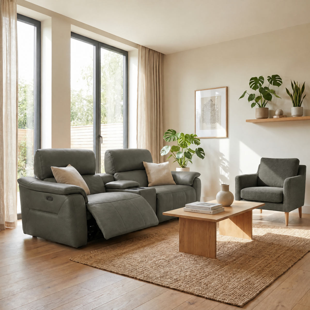Rialto Media 3 Seater Sofa - Media 3 Seater Sofa Cat20S - Power Recliner with USB — NWS-548E DARK OLIVE, gallery image 1