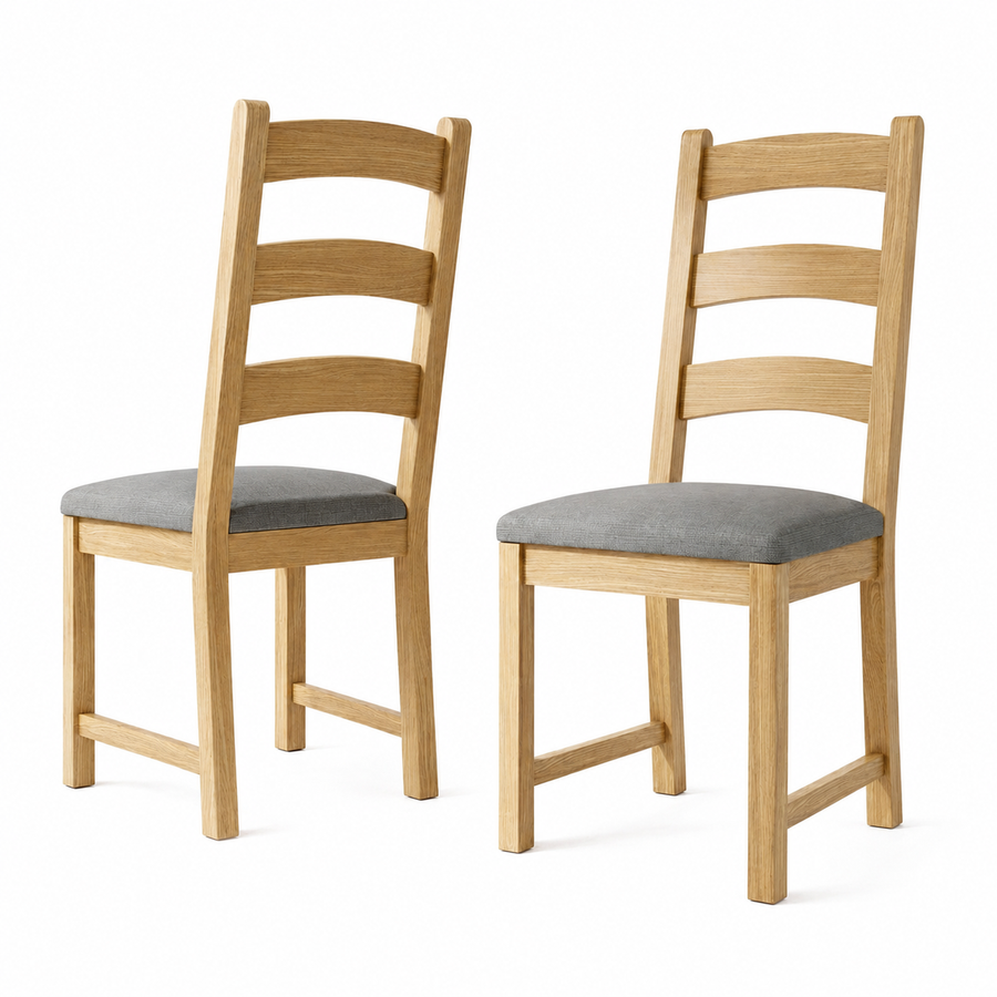 Navarre Pair of Grey Ladderback Dining Chairs - Ladder Dining Chair - Pair Oak / Grey Fabric Sterling Home 1