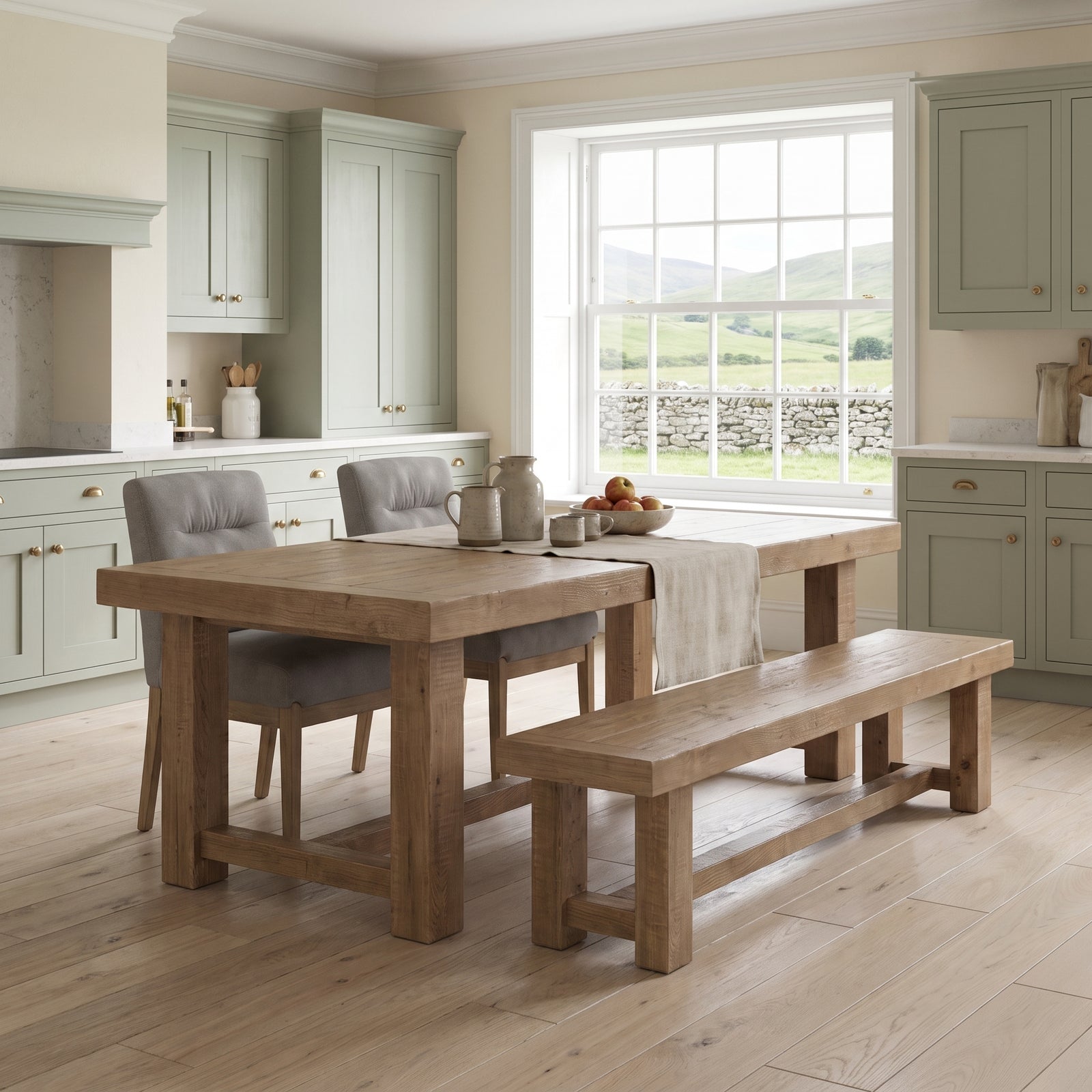 Origins Dining Table, 2 Avery Dining Chairs & Bench Set