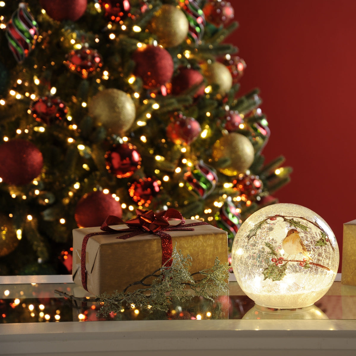 Lit Crackle Effect Robin Ball - BO Lit Crackle Effect Robin Ball 15CM Sterling Home 2