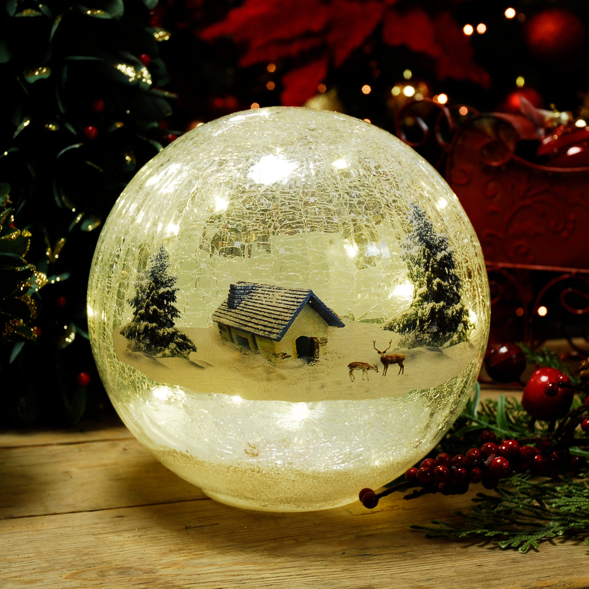 Battery Operated Lit Crackle Effect Lodge Ball - BO Lit Crackle Effect Lodge Ball 15CM Sterling Home 2