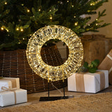 Lit Gold Shimmer Wreath On Stand