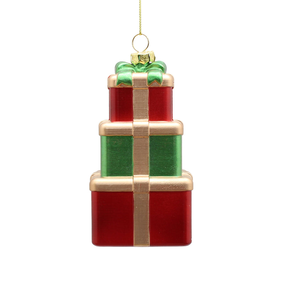 Stacked Parcel Red & Green Hanging Tree Decoration - C Hanging Red Green Stacked Parcel 10CM Sterling Home 1