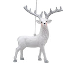 Glitter Reindeer Silver & White Hanging Tree Decoration - L Hanging Silver White Glitter Reindeer 14CM Sterling Home 1