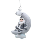 Santa Moon Sliver & White Hanging Tree Decoration - L Silver White Glitter Santa Moon 11CM Sterling Home 1
