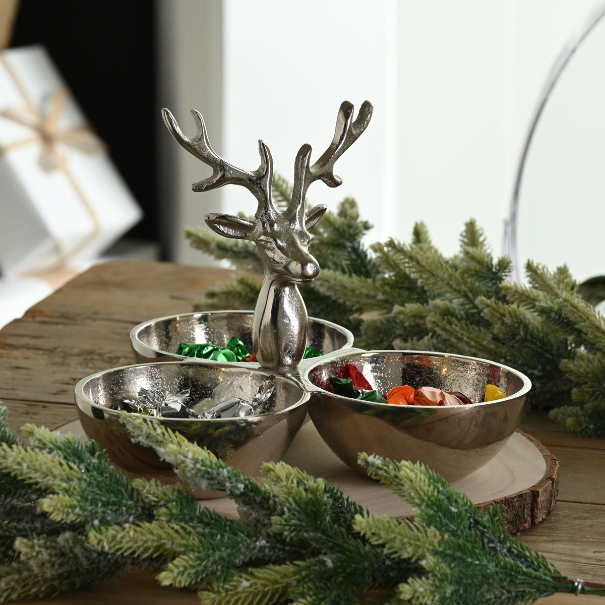 Aluminium Reindeer Triple Bowl - Aluminium Reindeer Triple Bowl 25CM Sterling Home 2
