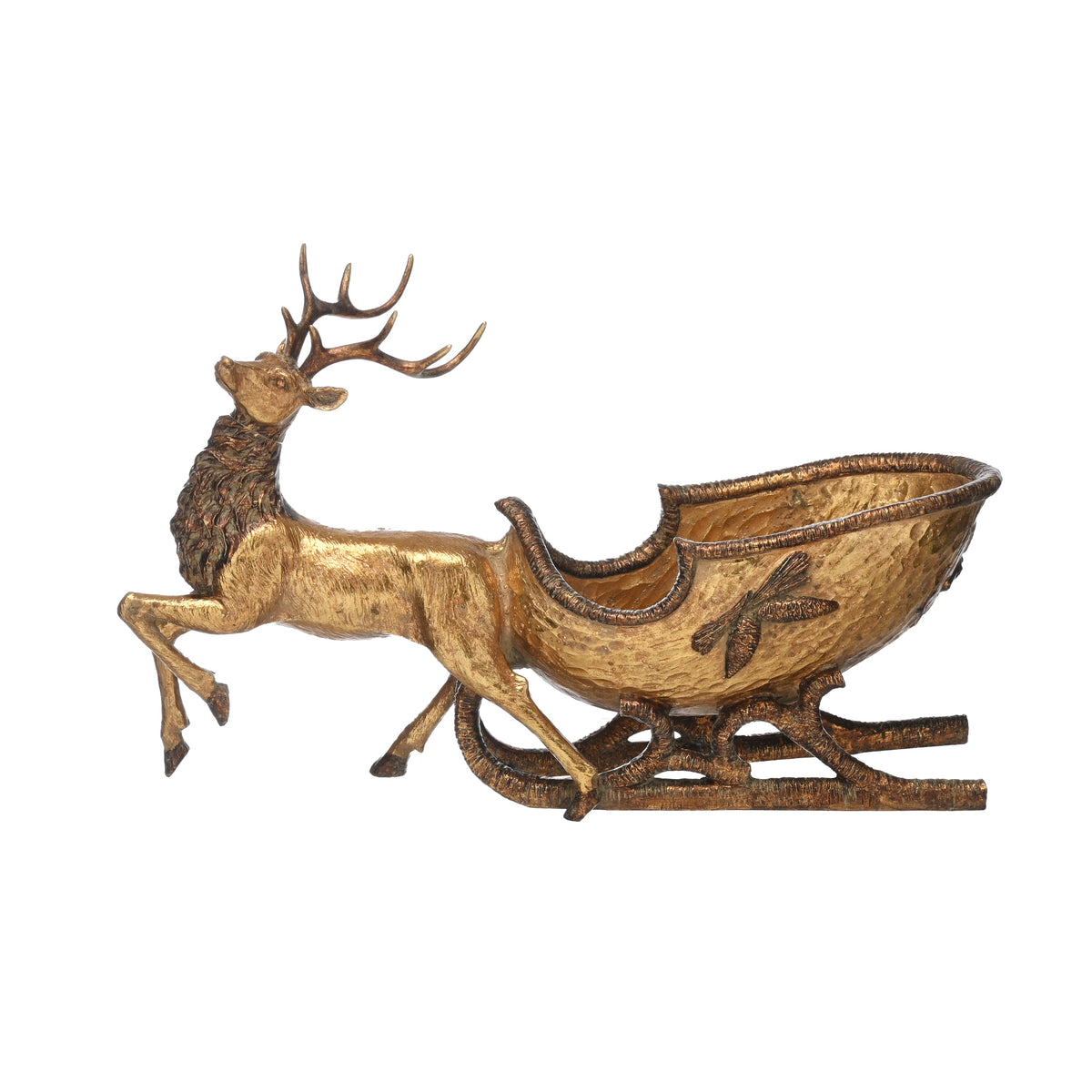 Gold Reindeer Pulling Sleigh - Gold Reindeer Pulling Sleigh 48CM Sterling Home 1