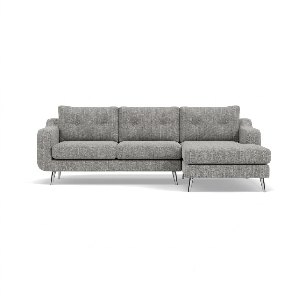 Phoebe Large Chaise Sofa - Large Chaise Sofa RHF Standard Back Grade A - Right Hand Facing Sterling Home 5 Capital Light Grey Chrome