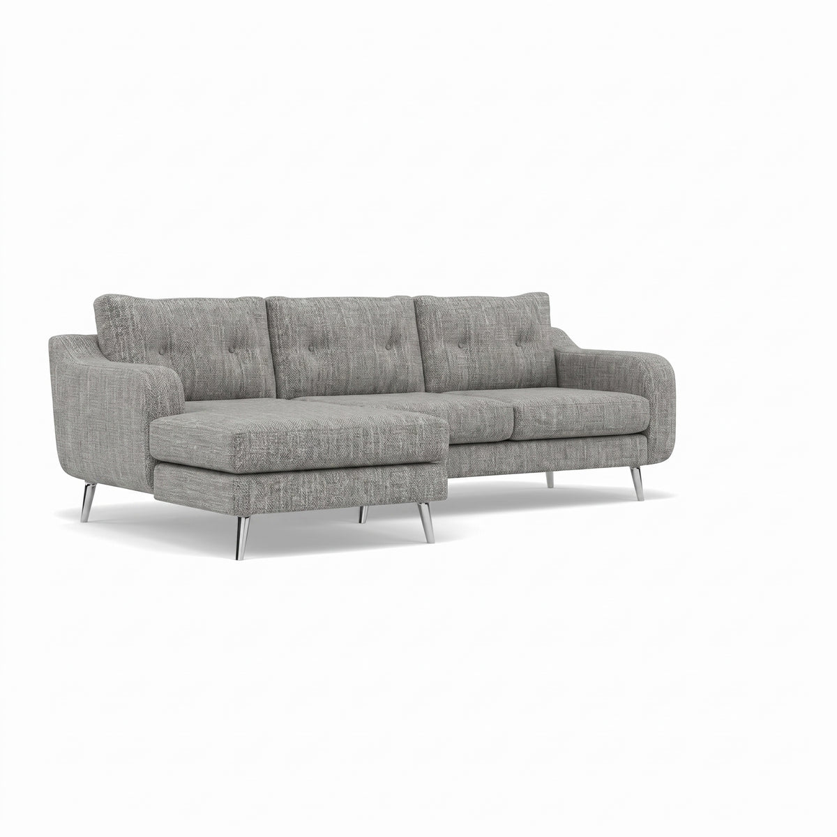 Phoebe Large Chaise Sofa - Large Chaise Sofa LHF Standard Back Grade A - Left Hand Facing — Capital Light Grey / Chrome, gallery image 1