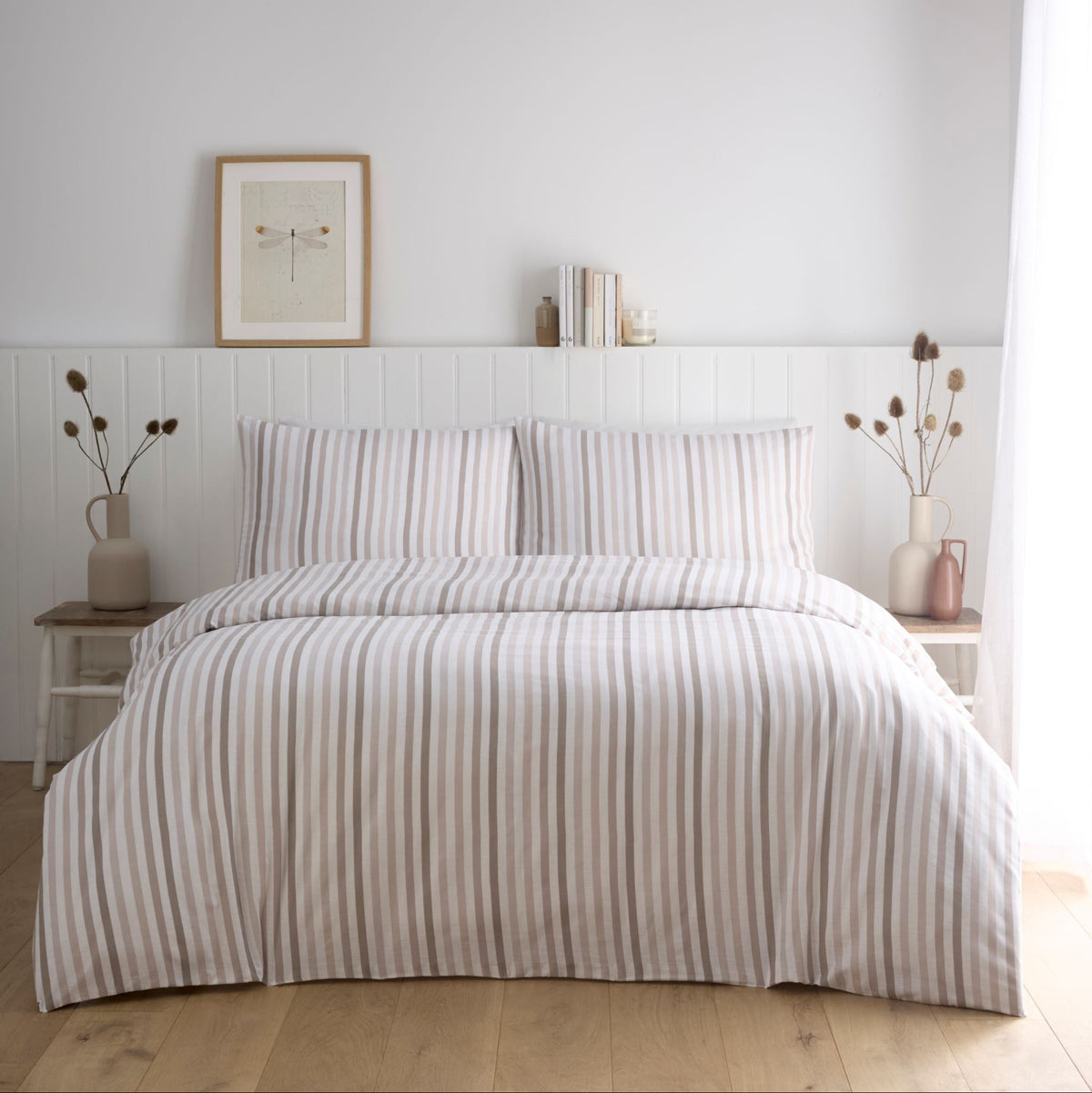 Ombre Pencil Stripe Cream Duvet Cover Set - Ombre Pencil Stripe Natural Duvet Set Double Sterling Home 1
