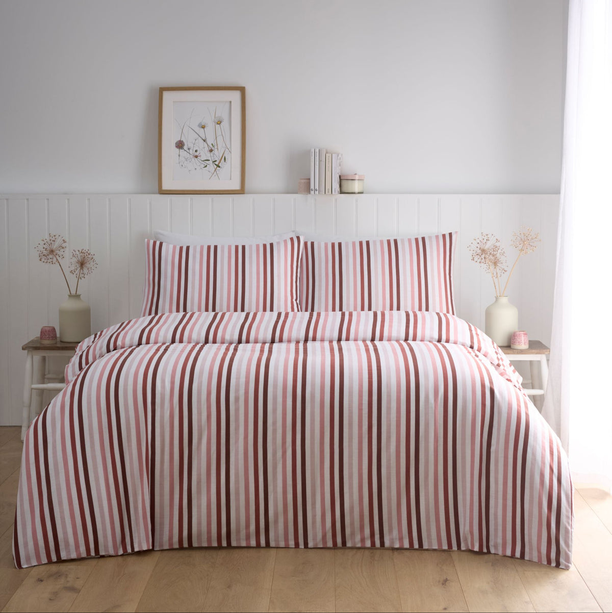 Ombre Pencil Stripe Pink Duvet Cover Set - Ombre Pencil Stripe Pink Duvet Set Double Sterling Home 1
