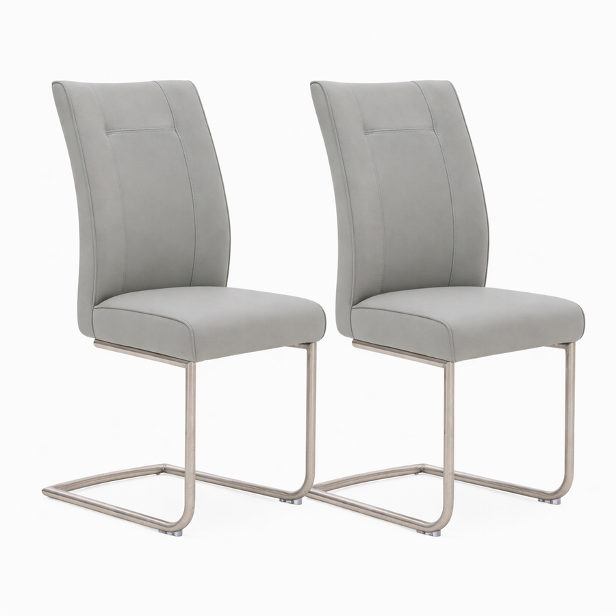 Alpha Pair of Light Grey Contour Dining Chairs - Contour Dining Chair - Pair Light Grey Leather Look