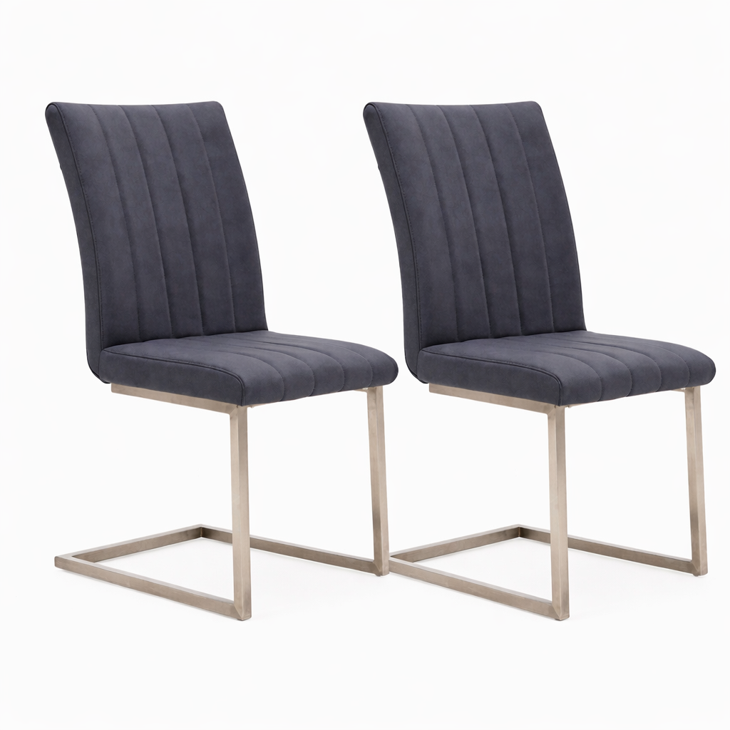 Alpha Pair of Dark Grey Dining Chairs - Dining Chair - Pair Dark Grey Leather Look Sterling Home 1