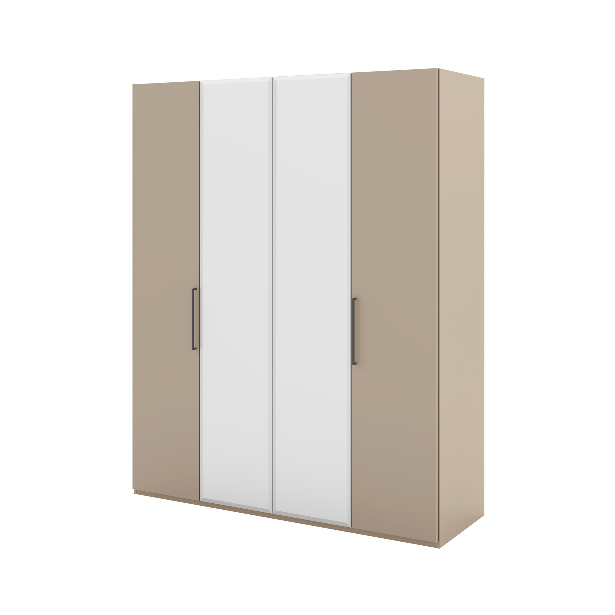 Portento 4 Door Wardrobe with 3 Central Mirrored Doors - Four Door Wardrobe with Two Central Mirror Doors Taupe Cannete Wood matt Sterling Home 1