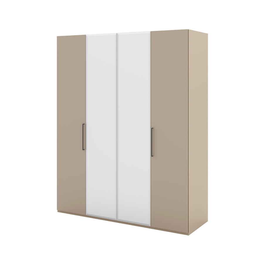 Portento 4 Door Wardrobe with 3 Central Mirrored Doors - Four Door Wardrobe with Two Central Mirror Doors Taupe Cannete Wood matt Sterling Home 1