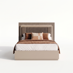 Portento Bedframe with Upholstered Headboard and LED Light - Bed with Upholstered Headboard and LED Light - 180 cm Taupe Cannete Wood matt - Super King Sterling Home 1