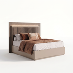 Portento Bedframe with Upholstered Headboard and LED Light - Bed with Upholstered Headboard and LED Light - 180 cm Taupe Cannete Wood matt - Super King Sterling Home 4