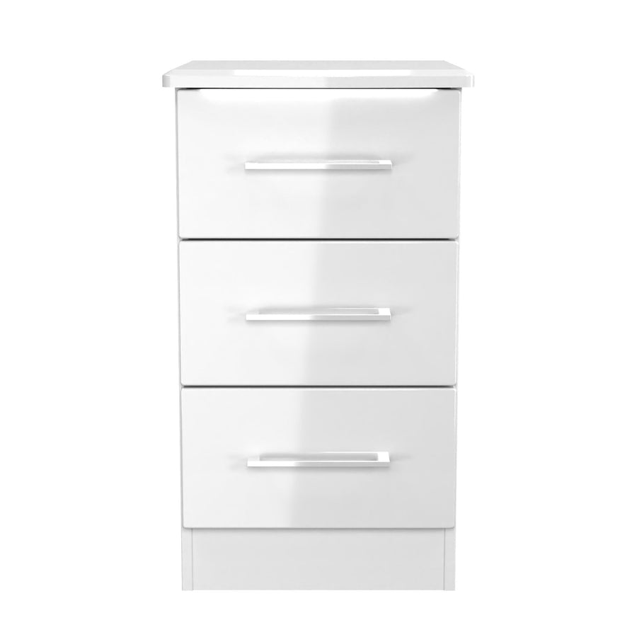 Portland 3 Drawer Bedside Cabinet - 3 Drawer Bedside Cabinet Sterling Home WGW - White Gloss & White 1