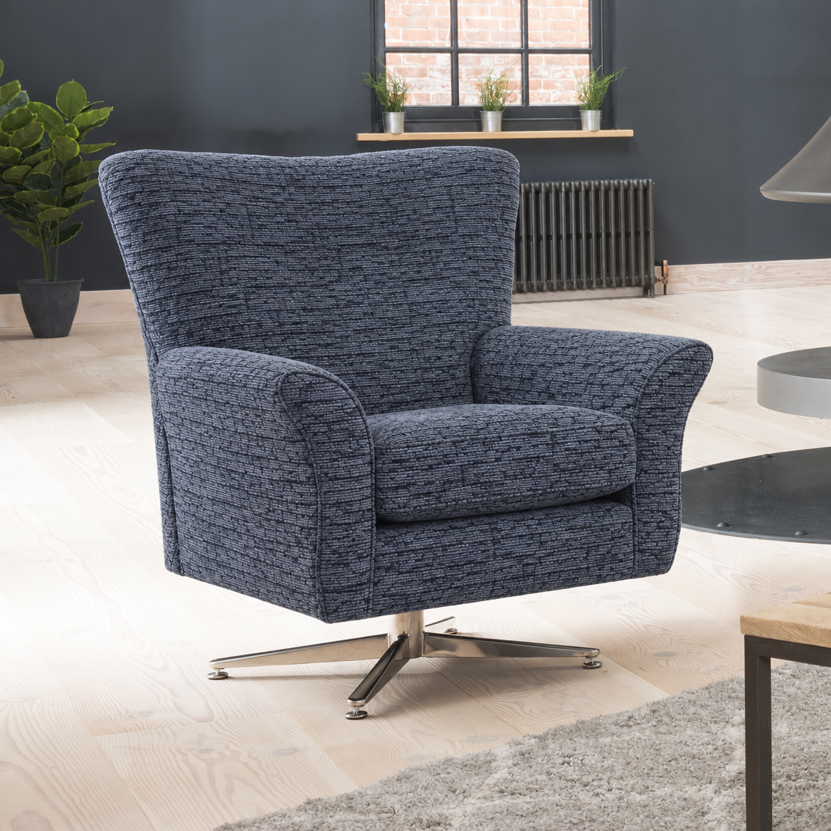 Hebden Swivel Armchair - Swivel Chair Grade A — 2692 : Prussian Blue Cairo Chenille Plain, gallery image 1