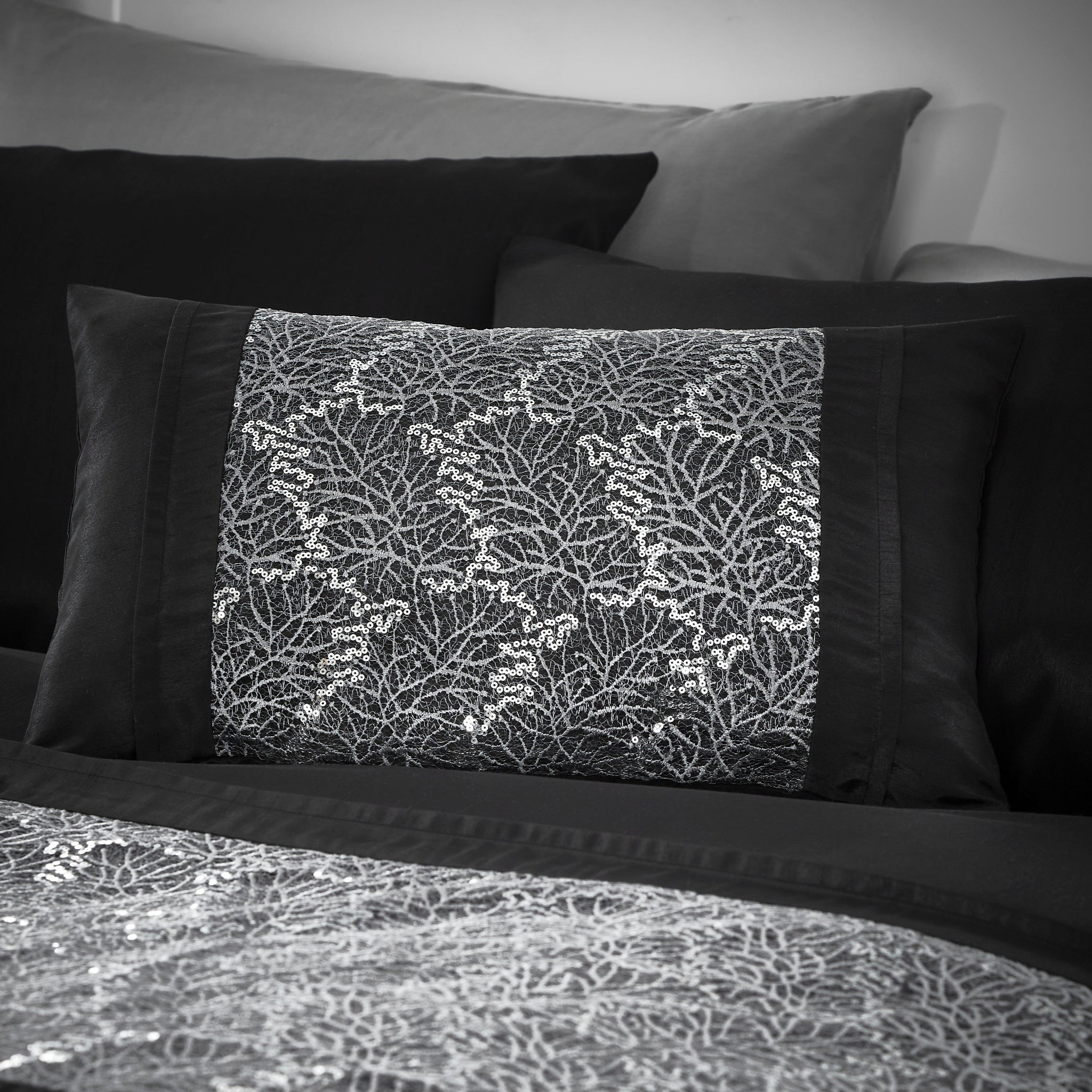 Rouen Black Boudoir Cushion - Rouen Boudoir Cushion Black Sterling Home 1