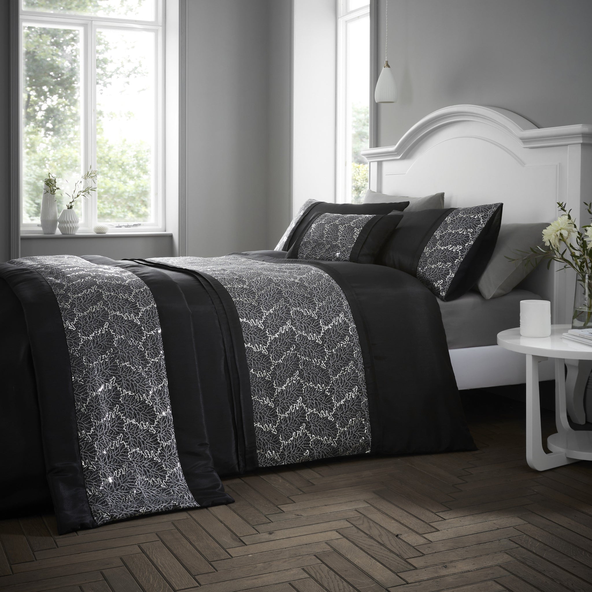 Rouen Black Duvet Set - Rouen King Duvet Set Black Sterling Home 1