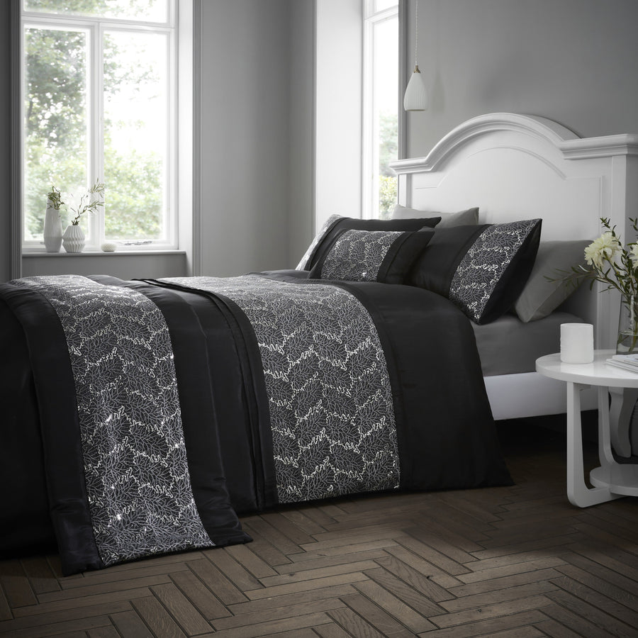 Rouen Black Duvet Set - Rouen King Duvet Set Black Sterling Home 1