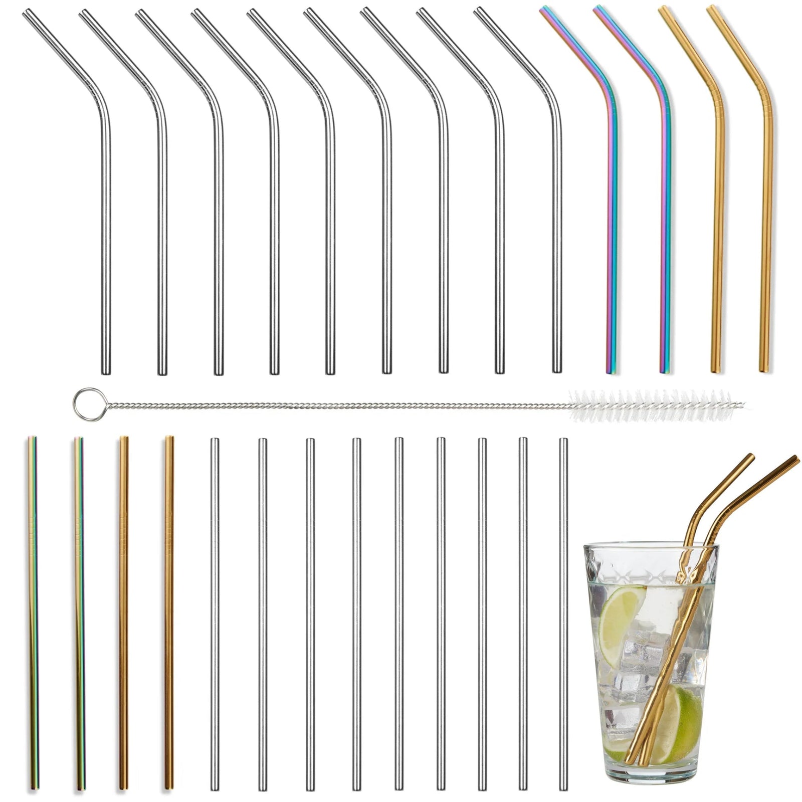 Reusable Metal Straws With Cleaning Brushes - Reusable Straws 26 Piece & Cleaning Brushes 4 Piece Sterling Home 1