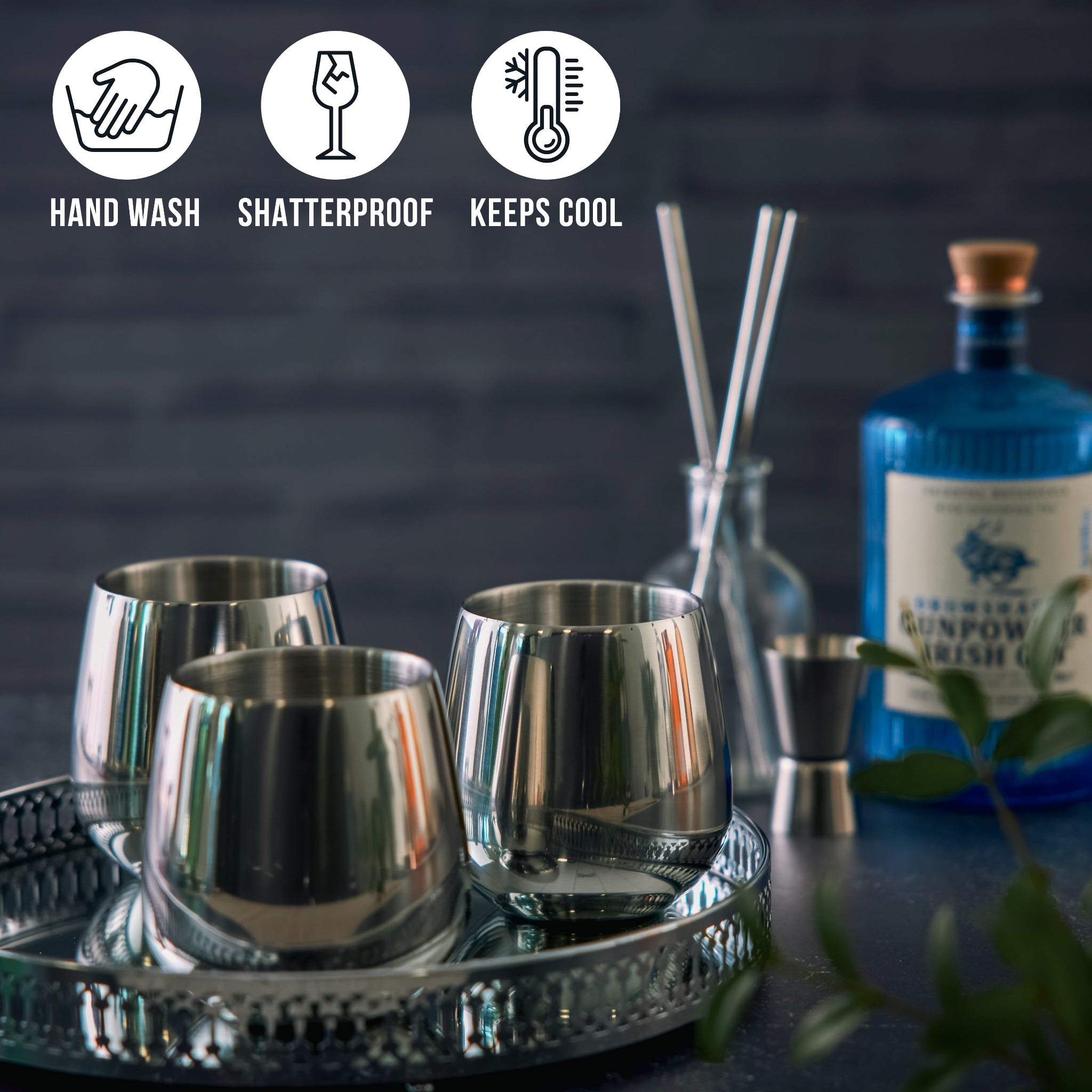 Pack Of 4 Silver Tumblers With Straws - Tumblers Silver With Straws 4 Pack Sterling Home 3