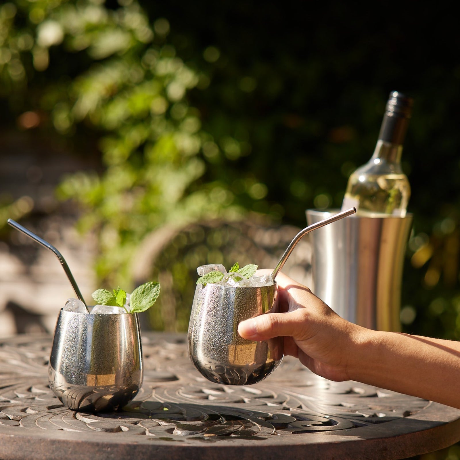 Pack Of 4 Silver Tumblers With Straws - Tumblers Silver With Straws 4 Pack Sterling Home 1