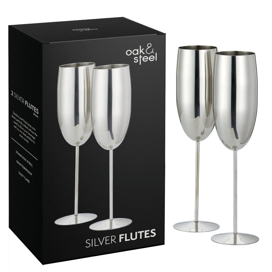Silver Champagne Flutes 2 Pack - Champagne Flutes Silver 2 Pack Sterling Home 1
