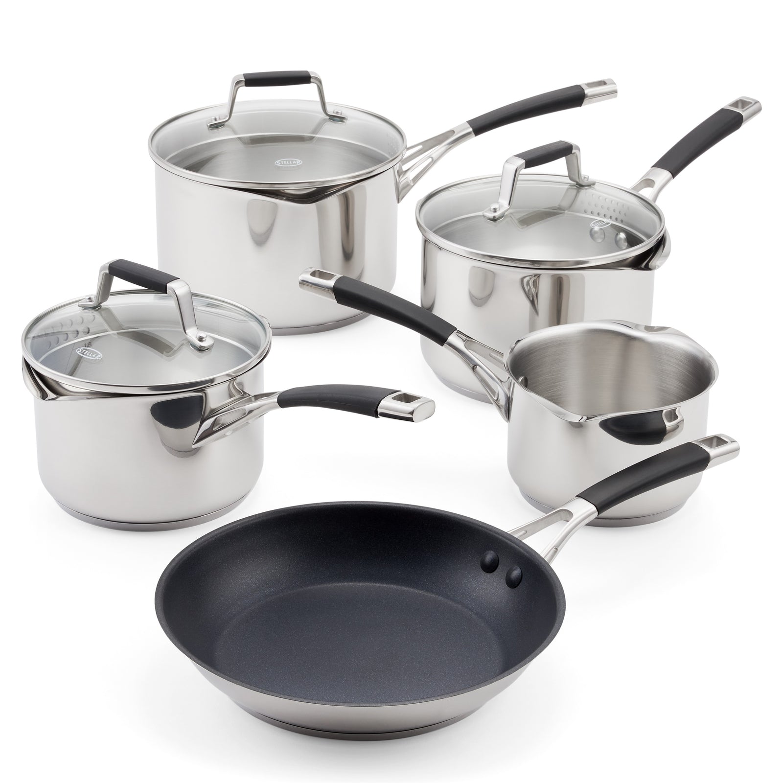Stellar 5 Piece Draining Lid Saucepan Set - Stellar Flow 5000 Drain Lid Set 5 Sterling Home 1