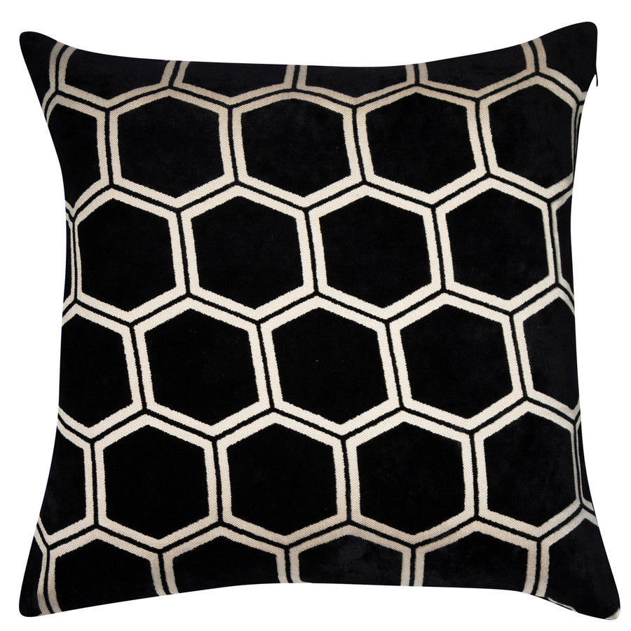 Ivor Hex Velvet Black Square Cushion - Ivor Hex Velvet Black 43x43CM Cushion Sterling Home 1