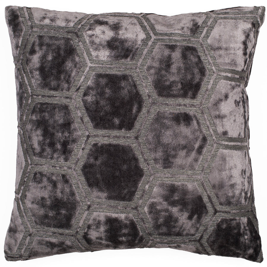 Ivor Hex Velvet Grey Square Cushion - Ivor Hex Velvet Slate 43x43CM Cushion Sterling Home 1