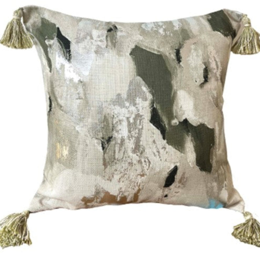 Vision Abstract Metallic Green Square Cushion - Vision Abstract Metallic Olive 45x45CM Cushion Sterling Home 1