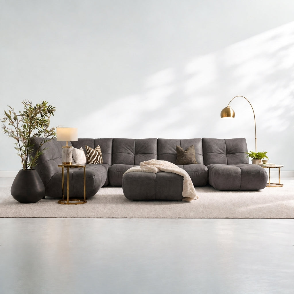 Comet Corner Sofa - Combination 1 - Corner Sofa Group With Footstool Fabric — SFA-PEY-04 DARK CHOCOLATE, gallery image 1