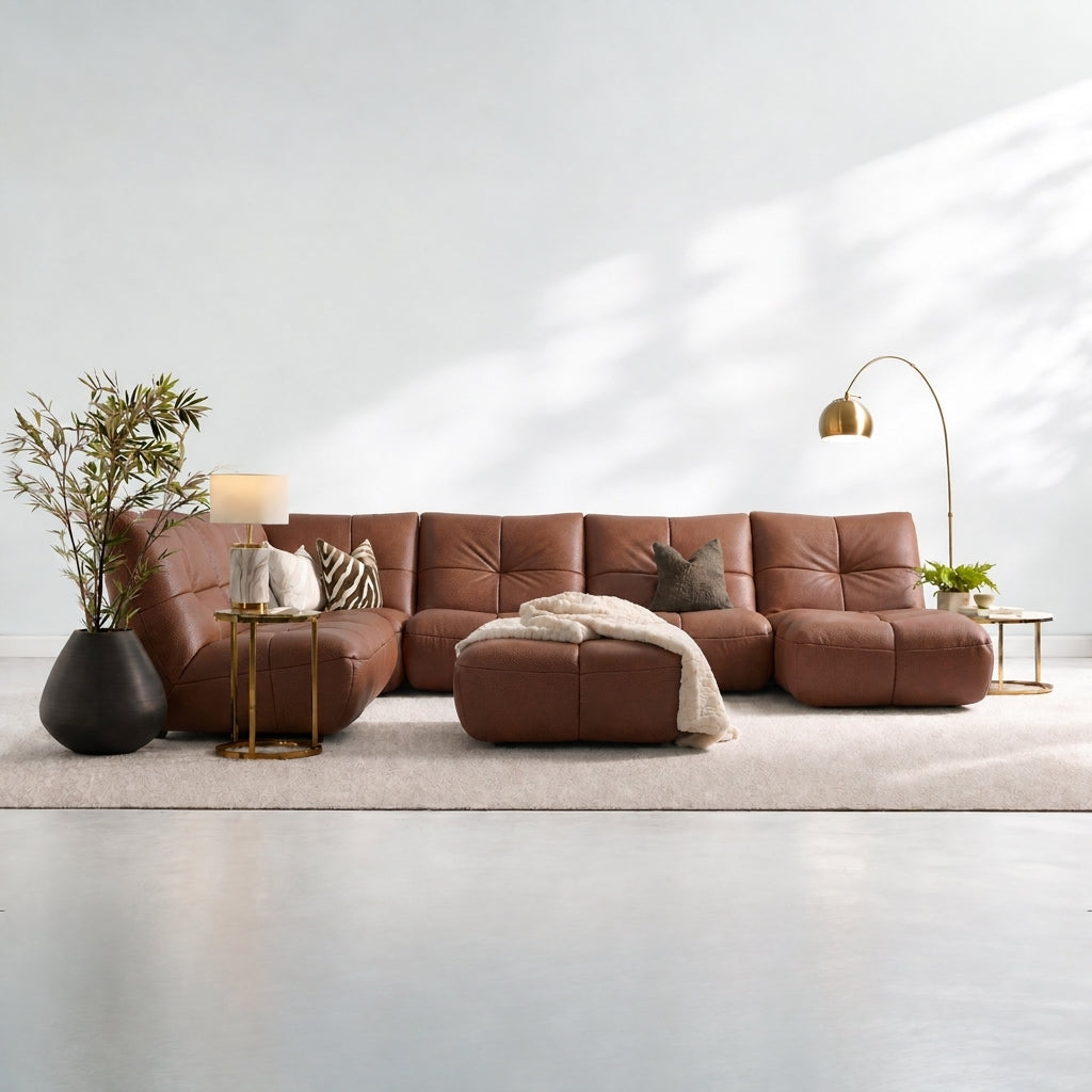 Comet Corner Sofa - Combination 1 - Corner Sofa Group With Footstool Fabric — SFA-PEY-06 CARAMEL, gallery image 1