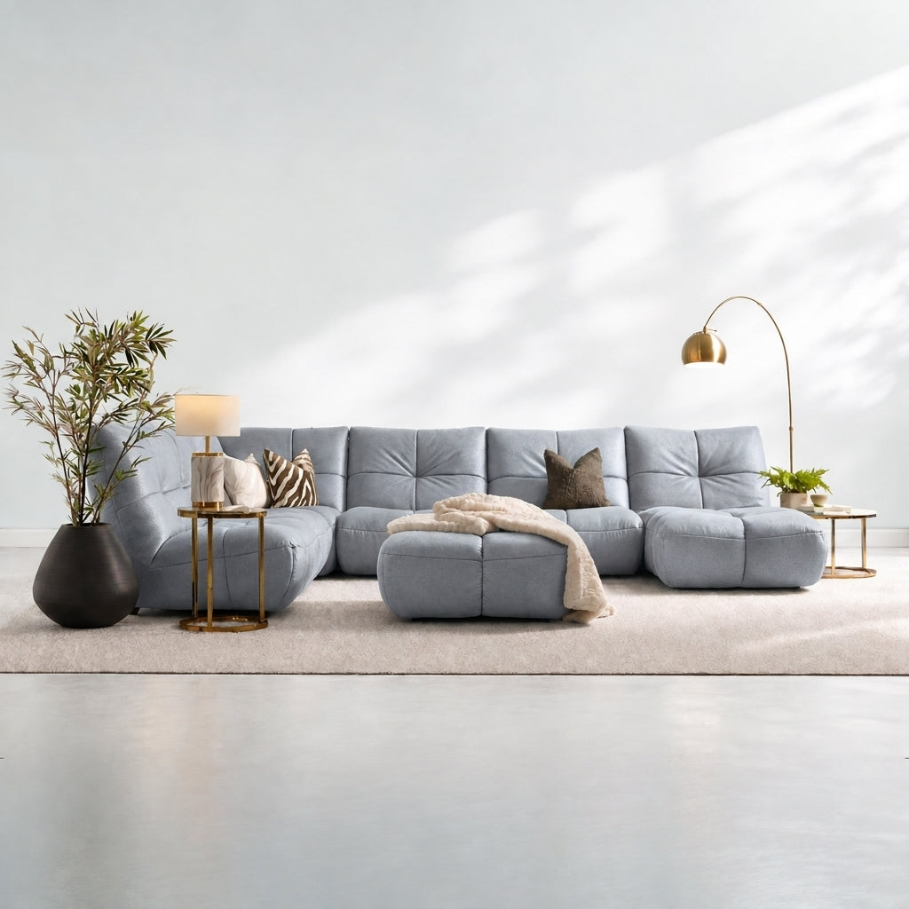 Comet Corner Sofa - Combination 1 - Corner Sofa Group With Footstool Fabric — SFA-PEY-09 DOVE, gallery image 1
