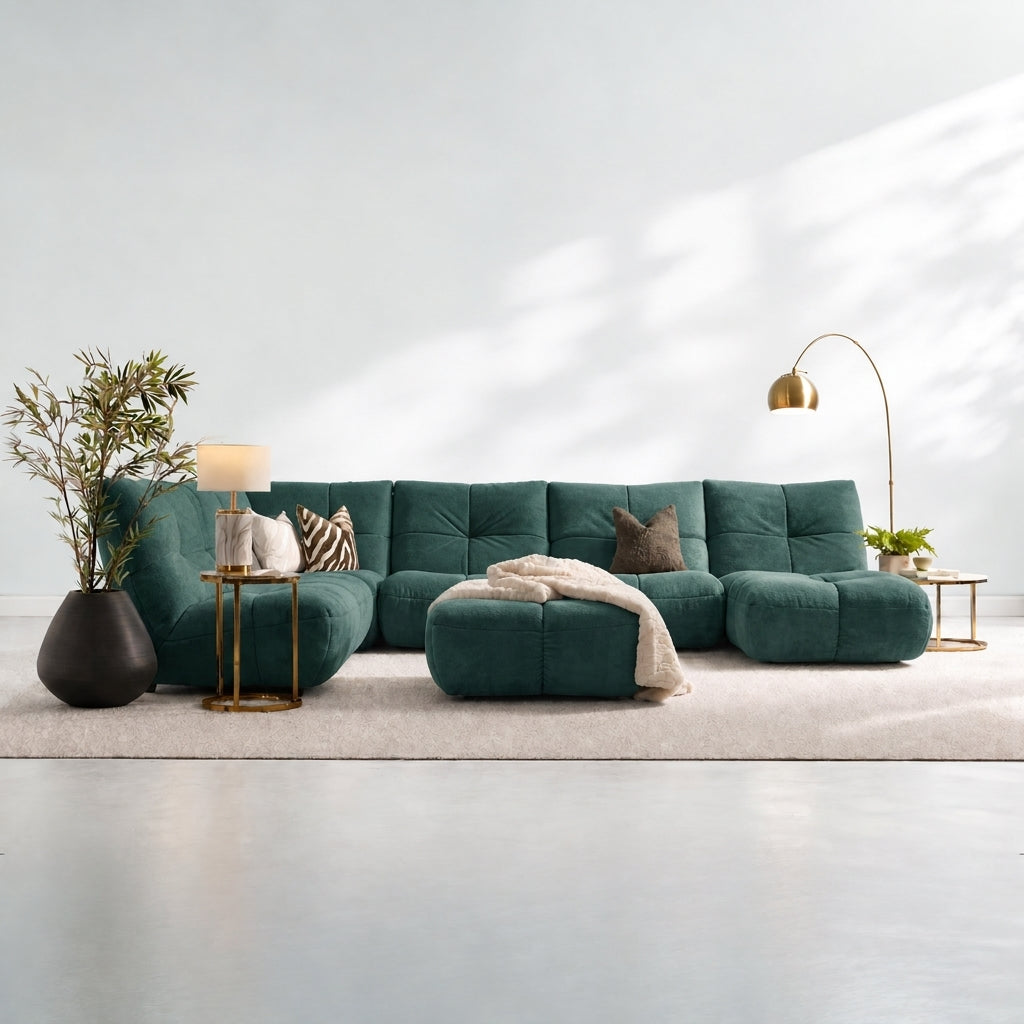 Comet Corner Sofa - Combination 1 - Corner Sofa Group With Footstool Fabric — SFA-PEY-11 DARK GREEN, gallery image 1