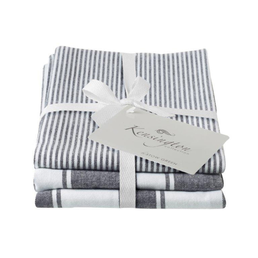 Kensington Stripe Tea Towel Black Set Of 3 Sterling Home 1
