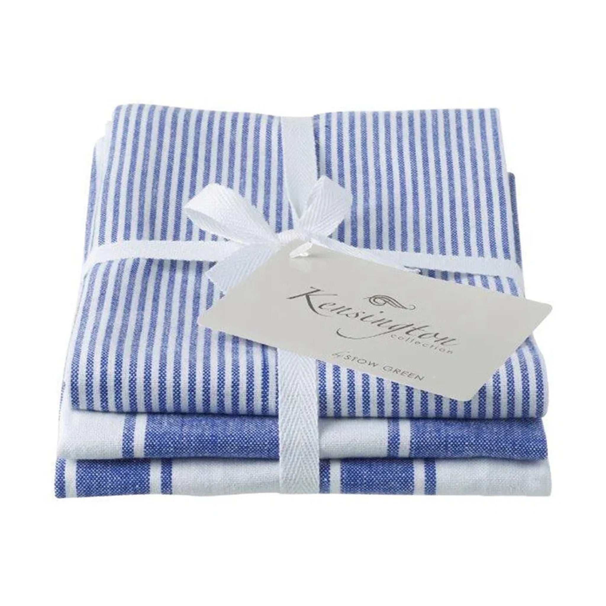Kensington Stripe Tea Towel Blue Set Of 3 Sterling Home 1
